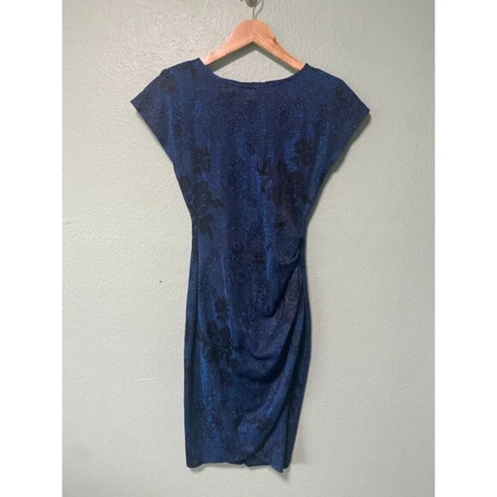 Vintage All That Jazz Women's Clinched Blue and‎ Black Floral Dress Size 7